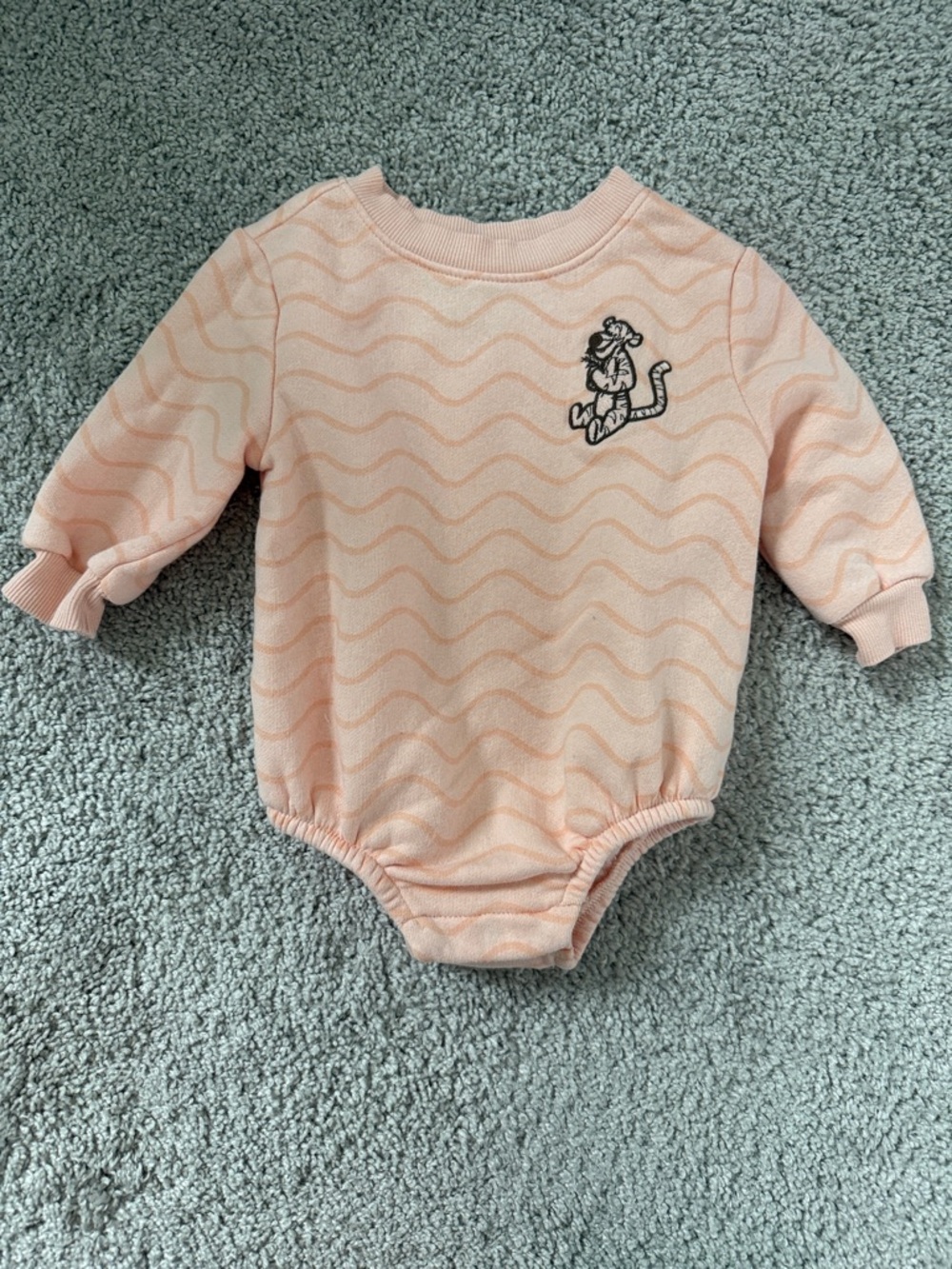 Tigger Peach Wave-Print Long-Sleeve Baby One-Piece- Winnie the Pooh
